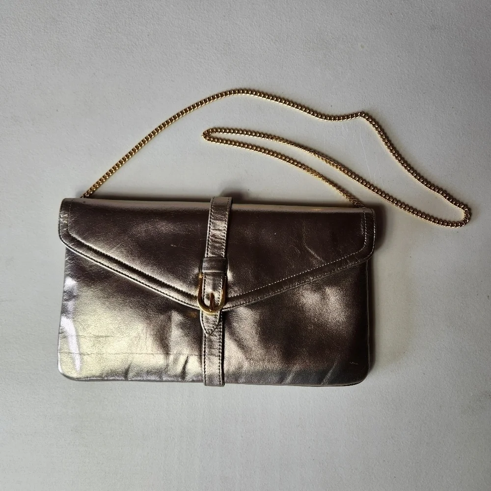 Morris Moskowitz Vintage Gold Metallic Chain Strap Evening Shoulder Bag/Clutch